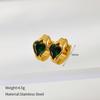 Pendientes de Tachuela para Mujer de Acero de Titanio Dorado de 18 Quilates, Personalidad Europea y Americana, Circonita Púrpura, Vidrio Verde, Forma de Corazón, Corazón de Melocotón, Relieve, Lujo Ligero, No se Desvanecen