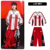Ropa de Street Dance para Niños Ropa Fresca y Moderna Rayas Rojas 03 Ropa de Presentación Conjunto para Niños hiphop Ropa de Presentación para Niñas