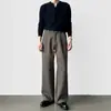 Pantalones Casuales de Lana Plisados Negros para Hombre, Pantalones de Primavera y Otoño, Diseño sin Cinturón, Corte Holgado, Pantalones de Traje Rectos para el Trabajo