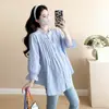 Vestido de Maternidad Primavera 2025 Pequeño Fresco Mangas de Burbuja Holgado Elegante Camisa para Mujeres Embarazadas para Lactancia