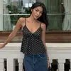 Top de Verano Y2K Transfronterizo de Tirantes Finos con Cuello en V y Lunares, Camisola Sexy Casual y Única sin Espalda