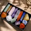 Caja de Regalo de Piedra Cruda de Cristal Natural, Juego de Piedras Pulidas Rodadas de Pilar de Cristal de Doble Punta, Adorno Artesanal, Regalo de Vacaciones, Transfronterizo