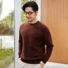 Suéter 100% Cachemir Puro Otoño Invierno Nuevo para Hombre Cuello Redondo Casual Tejido de Punto Holgado Jersey Suéter Cálido
