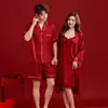 Pijama de Seda de Gelo Vermelho para Recém-Casados, Um Homem e Uma Mulher, Roupas de Casa, Saia com Alças do Ano do Zodíaco, Camisola que Pode Ser Usada Fora