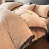 Juego de Cama de Terciopelo de Leche Floral de Cuatro Piezas, Sábana de Cama de Forro Polar Coral Engrosada Cálida de Invierno, Sábana Ajustable, Funda de Edredón de Tres Piezas