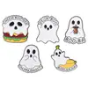 Broche Fantasma de Halloween Desenho Animado Personalidade Divertida Estilo Hambúrguer Emblema Decoração de Metal Japonesa Fofa