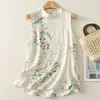 Verão 2026 Novo Vintage Artístico Estilo Chinês Casual Algodão Linho Sem Mangas Novo Estilo Chinês Camisa Protetora Solar para Mulheres
