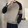 Sudadera de Patchwork Otoñal de Color Contrastante Moda Masculina Estilo Coreano Versátil Casual Rayada Ropa de Pareja Top de Cuello Redondo de Manga Larga