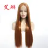 Perucas europeias e americanas populares para senhoras cabelo longo liso castanho dourado fibra química front lace metade feito à mão por atacado