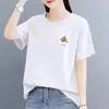 Camiseta de Talla Grande para Mujeres de Mediana Edad y Mayores, de Manga Corta, Corte Holgado, Cuello Redondo, Hombro Normal, Estilo Coreano, Moderna, Sencilla, Elegante