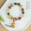 Pulsera de Cuentas de Oración Bodhi Multitesoro Natural Multibendición, Colgante de Mascota Lindo Reductor de Edad Estilo Bosque, Adorno de Mano Unisex para Pareja