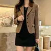 Ropa de Mujer Ropa de Mujer Coreana Dongdaemun Moda de Alta Calidad Cuadros Bloque de Color Traje de Lana Chaqueta Exterior Ajustado Traje