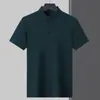 American-Style Ice Silk Solid Color Polo Shirt for Muscular Men, Slim Fit, Stretchy Short-Sleeve, Turn-Down Collar, Workwear T-Shirt, Tight-Fitting Polo Shirt