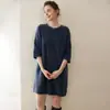 Vestido de Tricô Feminino Gola Redonda 100% Caxemira Pura Outono e Inverno Comprimento Médio Estilo Japonês Tricô Suéter Acima do Joelho