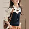Tricô Gola Polo Estilo Francês para Mulheres no Outono e Inverno Nova Camisa Base Slim com Gravata Borboleta Top de Base Alta