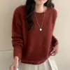 Suéter de Lã Gola Redonda para Mulheres 2026 Outono e Inverno Novo Estilo Solto e Versátil Cor Lisa Suave e Amigo da Pele Top de Tricô