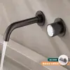 Torneira de lavatório integrada de parede, quente e fria, toda em cobre, lavatório oculto, torneira embutida na parede
