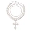 Europa y Estados Unidos venta transfronteriza collar de perlas estilo oscuro personalidad dulce fresco cadena para clavícula colgante cruzado nicho todo-partido