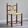 Silla de Comedor de Madera Maciza y Ratán Vintage de Diseñador Estilo Retro Francés Silla de Escritorio de Ratán Silla de Ocio para Casa de Huéspedes Cafetería