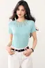 Tiro Real Blusa Delgada de Punto de Seda Helada con Pedrería Hotfix para Mujer 2026 Verano Estilo Dulce y Picante Camiseta de Manga Corta Adelgazante