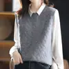 Nuevo Chaleco de Punto de Lana Pura para Mujer Otoño/Invierno 2026 Cuello Redondo Crochet Hueco Versátil para Superponer Pulóver Chaleco Grueso