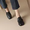 Extremadamente ligeros~Mocasines de punta cuadrada para mujer, zapatos pequeños de cuero estilo británico vintage, nuevos zapatos de tacón medio