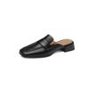 Sapatos Muller de couro completo básico simples 2023 Verão Salto Baixo Baotou Traseiro Vazio Quadrado Couro Meio Chinelos Externos para Mulheres