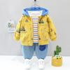 Conjunto de outono para meninos novo moletom com zíper estilo coreano casaco bebê estilo estrangeiro conjunto de três peças roupas infantis atacado