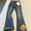 Jeans de pana gruesa azul grisáceo micro-campana para mujer 2026 Otoño/Invierno Pantalones acampanados elásticos de cintura alta para figura de pera