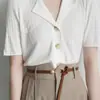 2026 Verano Nuevo Estilo Cuello Polo Cuello en V Tejido Manga Corta Elegante Holgado Adelgazante Hombro Normal Cuello Solapa Camiseta Top Cárdigan
