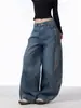 Jeans Retro Lavados Desconstruidos Tipo Cimitarra de Calle Alta Americana para Mujer con Tres Rayas y Pantalones de Pierna Ancha