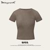 2025 Verano Europeo y Americano Sexy Estilo Kardashian Mismo Mangas Cortas Raglán Cuello Redondo Ajustado Yoga Color Sólido Top para Mujer Moderno