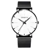 Relógio Masculino de Quartzo com Detalhe Azul Minimalista, Pulseira Ultra-Fina de Metal em Malha, Relógio de Pulso Casual para Negócios