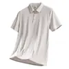 Camisa Polo Sin Costuras de Seda de Hielo para Hombre Verano Solapa Manga Corta Ligera Transpirable Casual de Negocios Color Sólido Elástica Media Manga