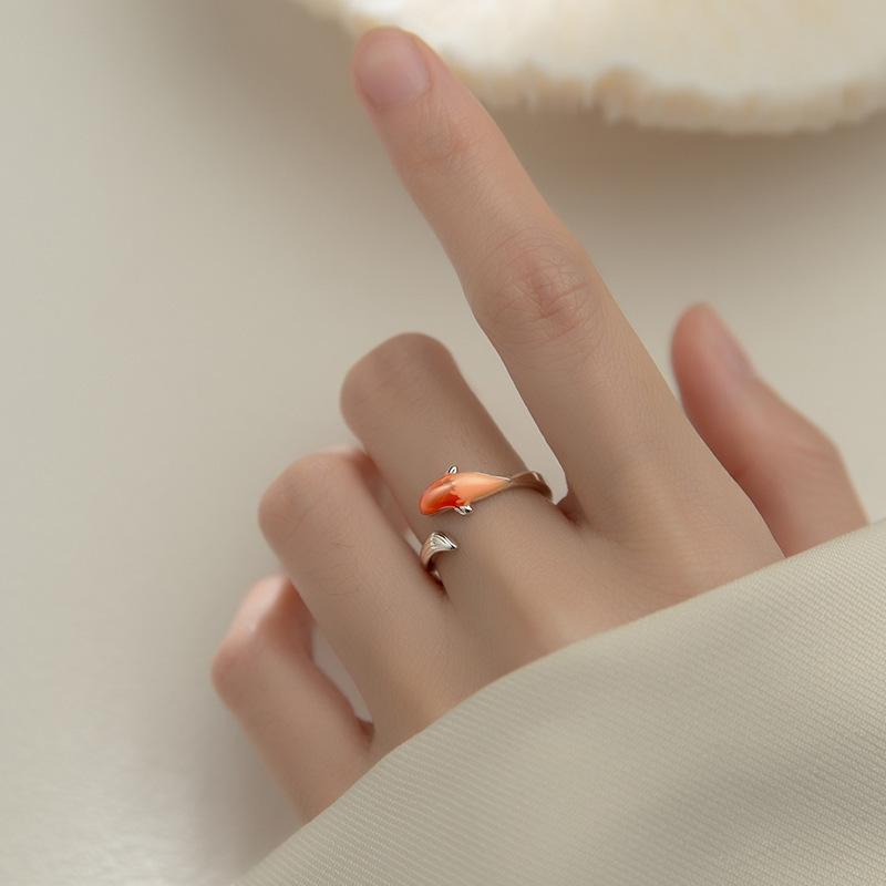 中国风锦鲤戒指女小众设计珐琅彩转运指环开口可调节2022年新