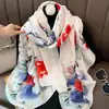 Pintura a tinta bufanda de seda de alta calidad protector solar bufanda de seda larga estampada bufanda de seda larga para mujer toalla de playa venta al por mayor