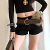 Cinturón ancho de cuero marrón tachonado y peludo estilo punk retro para mujer, adecuado para faldas y jeans, accesorio de nicho, moderno