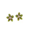 Novos Brincos de Flor de Cristal Verde Populares de 2025 para Mulheres, Brincos de Luxo Acessível de Alta Qualidade, Brincos Elegantes de Nicho, Bonitos