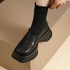 Mocasines de Suela Gruesa, Zapatos Casuales para Mujer, Zapatos de Cuero Slip-On Estilo Universitario Europeo y Americano, Estilo Británico, Cómodos, que Aumentan la Altura, Versátiles