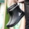 Bota de Chuva de Pesca com Fivela para Fazenda Masculina Curta Impermeável Boca Unisex Sapatos de Chuva Antiderrapante Obra Cozinha Com Veludo Quente