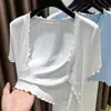 Cárdigan de Manga Corta con Volantes de Modal para Mujer, Chal de Abrigo de Seda Hielo Verano 2026, Chaqueta Fina Corta Protectora del Sol