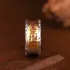 Anillo de Plata S925 Rey Ciervo Dorado Versión Ancha Patrón Cóncavo Incrustación Dorada Anillo Abierto Vintage para Hombres y Mujeres