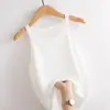 Top de tirantes de punto para mujer, tejido fino de seda helada, corte ajustado, cuello redondo, nuevo estilo de verano, prenda exterior sin mangas simple