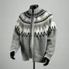 Suéter Americano Retrô de Malha Grossa Estilo Workwear para Homens, Tricô Jacquard Fair Isle Gola Redonda, Suéter Grosso com Zíper para Outono e Inverno