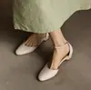 Sandalias Cómodas para Viajar de Piel de Vaca Huecas Mary Jane 2026 Tacón Medio Grueso Punta Redonda Piel Genuina Correa de Tobillo Punta Cerrada para Mujer Talla 42