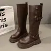 Botas altas estilo británico retro Maillard con tacón grueso y suela gruesa para mujer, nuevo modelo otoño e invierno 2026, botas Martin adelgazantes de caña alta