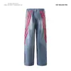 Jeans Masculino 2025 Novo Retrô com Tiras Spliced de Três Listras Americano Reto Wide-Leg Casual Boot-Cut