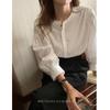 2024 Principios de Primavera Nuevo Suelto Retro Francés Top Interior Cuello Redondo Manga Tres Cuartos Camiseta Base para Mujer Camisa Blanca