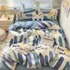 Cáñamo de Origen Vegetal Algodón Cepillado Espeso Algodón Lavado Algodón Amigable con la Piel Juego de Cuatro Piezas Funda de Edredón Individual Dormitorio de Estudiantes Juego de Tres Piezas