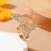 Verão Novo Anel da Moda Estilo Cool Borboleta Cravejado de Diamantes Luxo Leve Francês Aberto em Liga